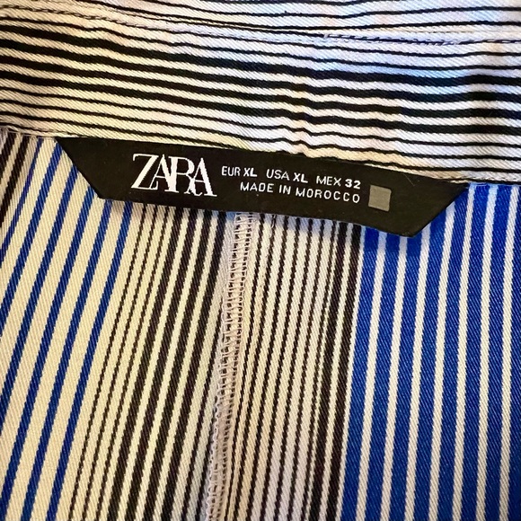 Zara Blue Stripe Satin Effect Midi Shirt Dress w Button Side Slits - Picture 11 of 13